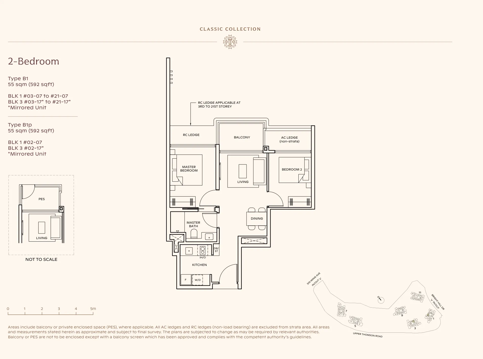 Thomson Reserve type B1 floor plan, 2-Bedroom, 55 sqm
