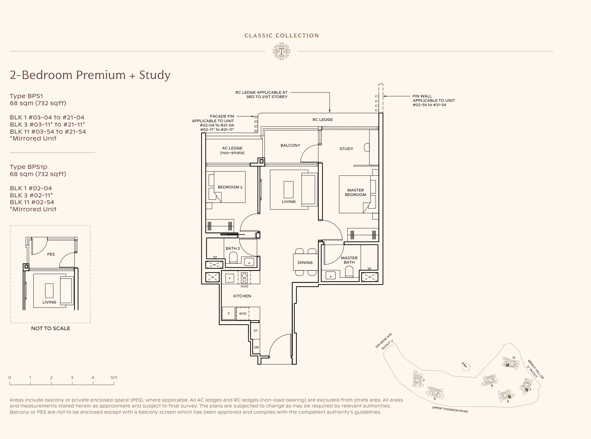 Thomson Reserve type BPS1 floor plan, 2-Bedroom Premium + Study, 68 sqm