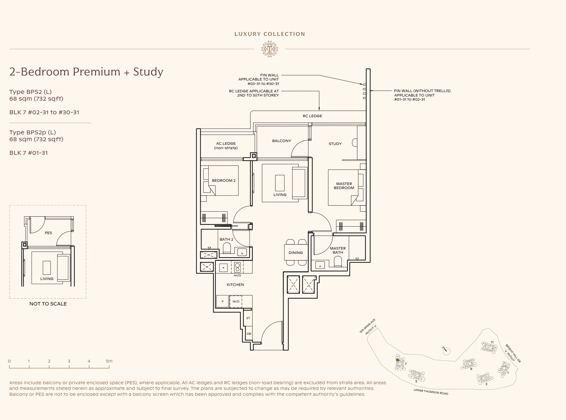 Thomson Reserve type BPS2 (L) floor plan, 2-Bedroom Premium + Study, 68 sqm