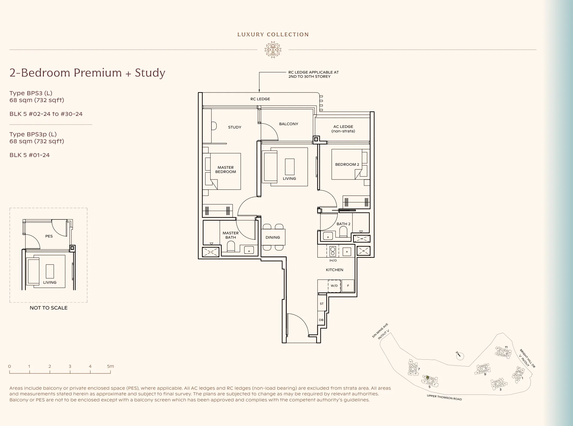 Thomson Reserve type BPS3 (L) floor plan, 2-Bedroom Premium + Study, 68 sqm