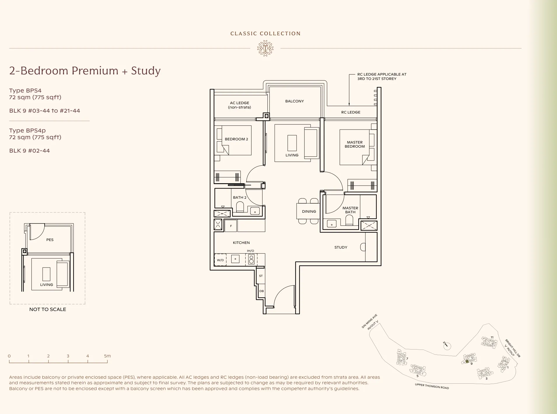 Thomson Reserve type BPS4 floor plan, 2-Bedroom Premium + Study, 72 sqm