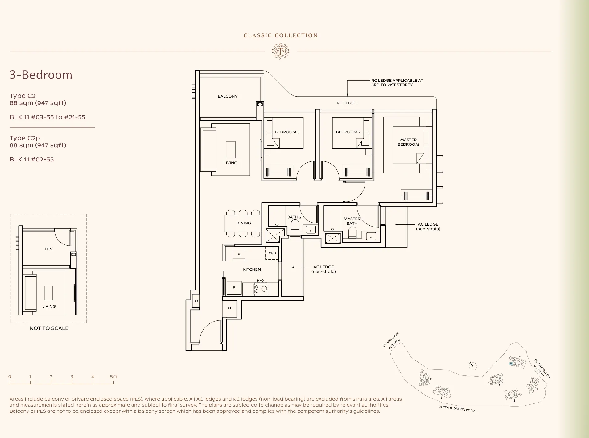 Thomson Reserve type C2 floor plan, 3-Bedroom, 88 sqm