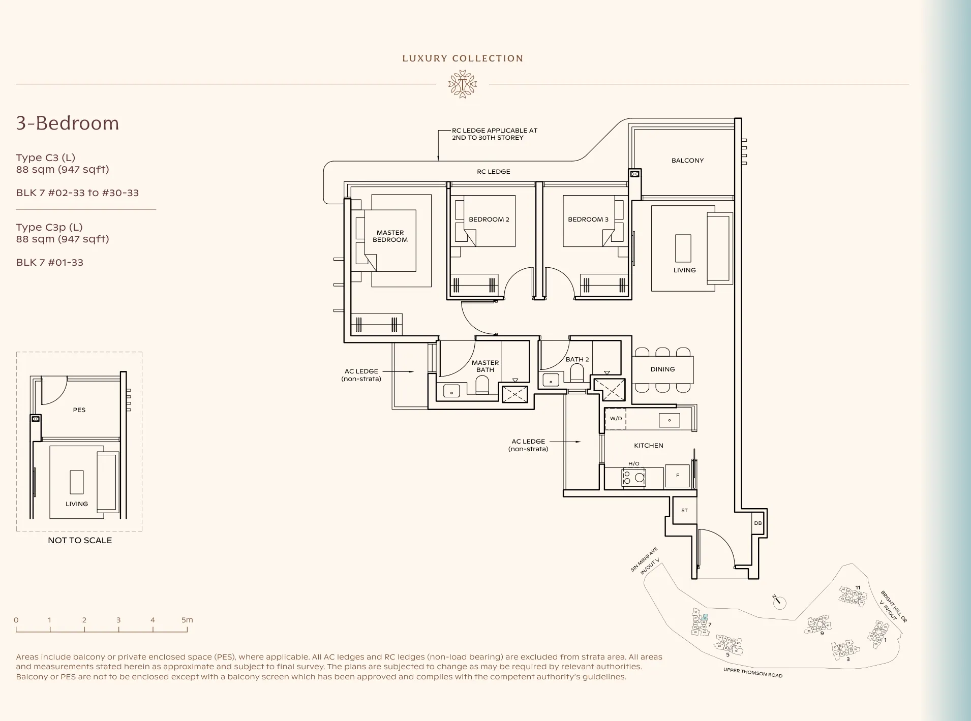 Thomson Reserve type C3 (L) floor plan, 3-Bedroom, 88 sqm