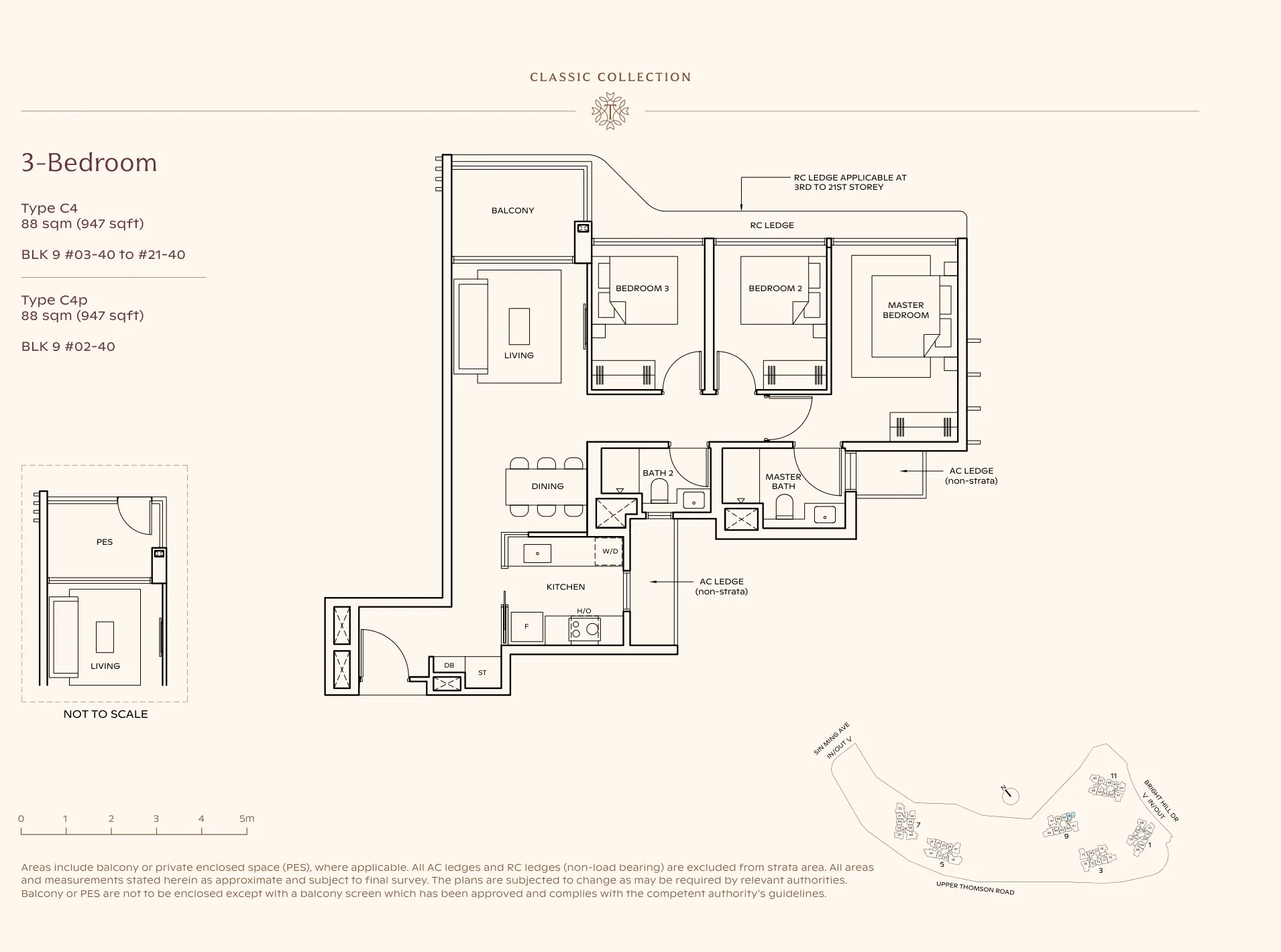Thomson Reserve type C4 floor plan, 3-Bedroom, 88 sqm