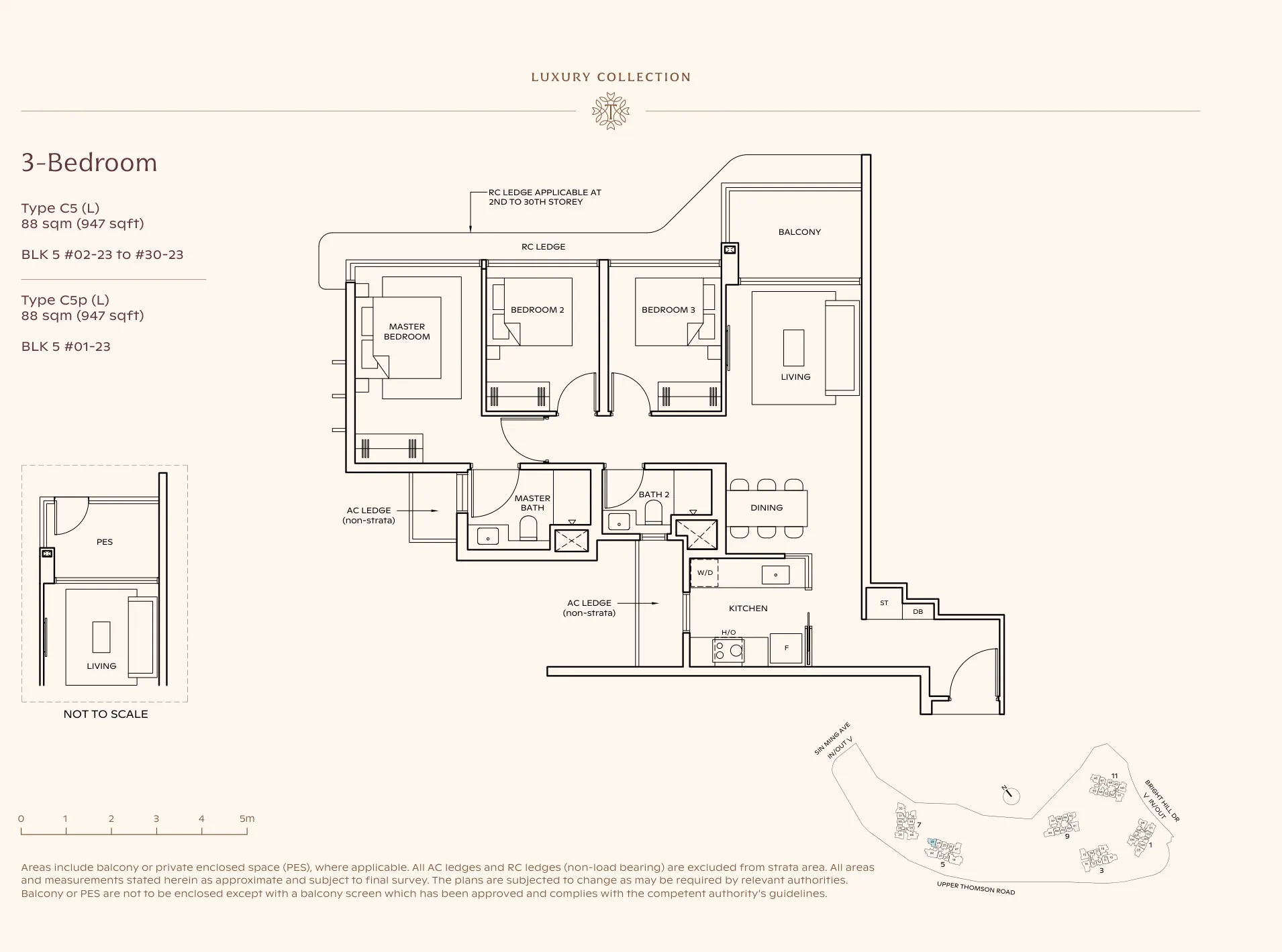 Thomson Reserve type C5 (L) floor plan, 3-Bedroom, 88 sqm