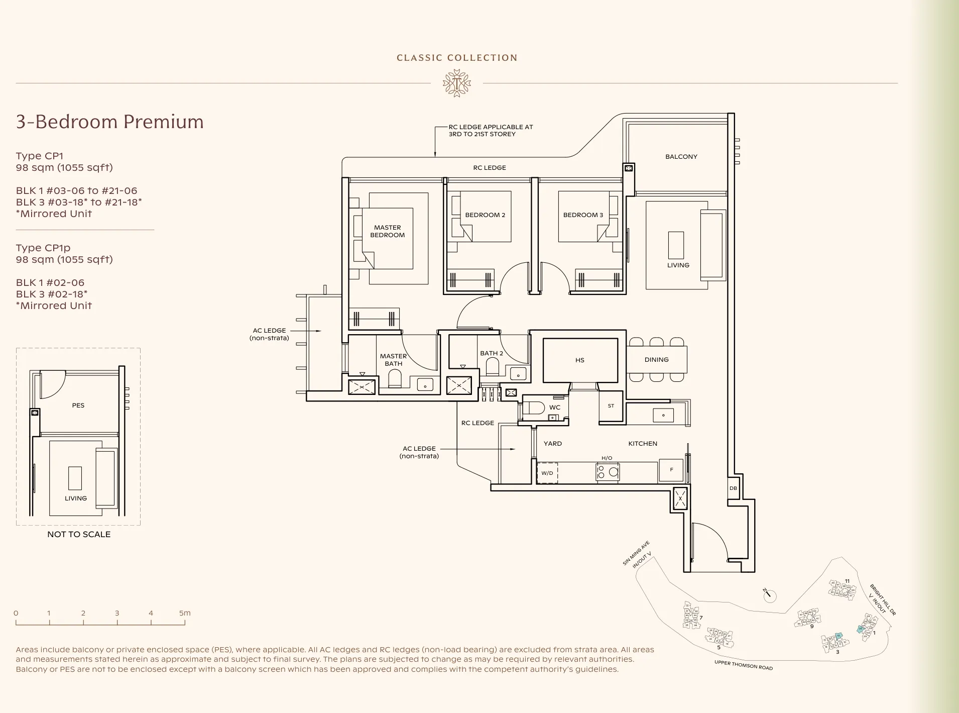 Thomson Reserve type CP1 floor plan, 3-Bedroom Premium, 98 sqm