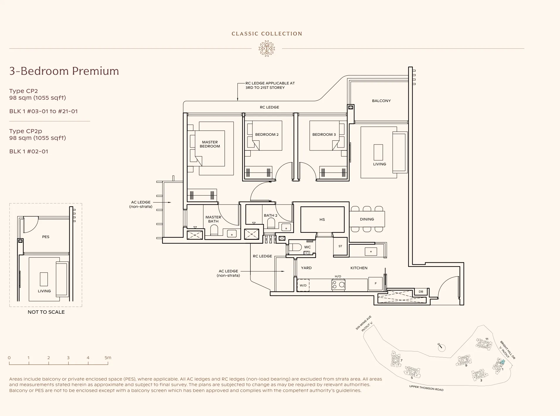 Thomson Reserve type CP2 floor plan, 3-Bedroom Premium, 98 sqm