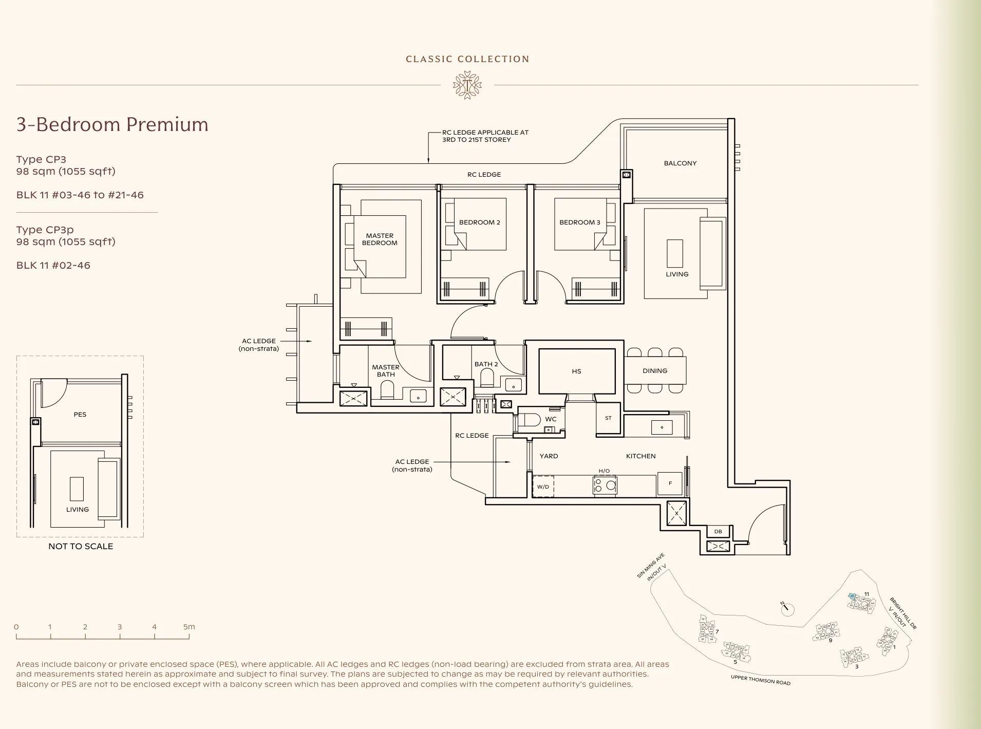 Thomson Reserve type CP3 floor plan, 3-Bedroom Premium, 98 sqm