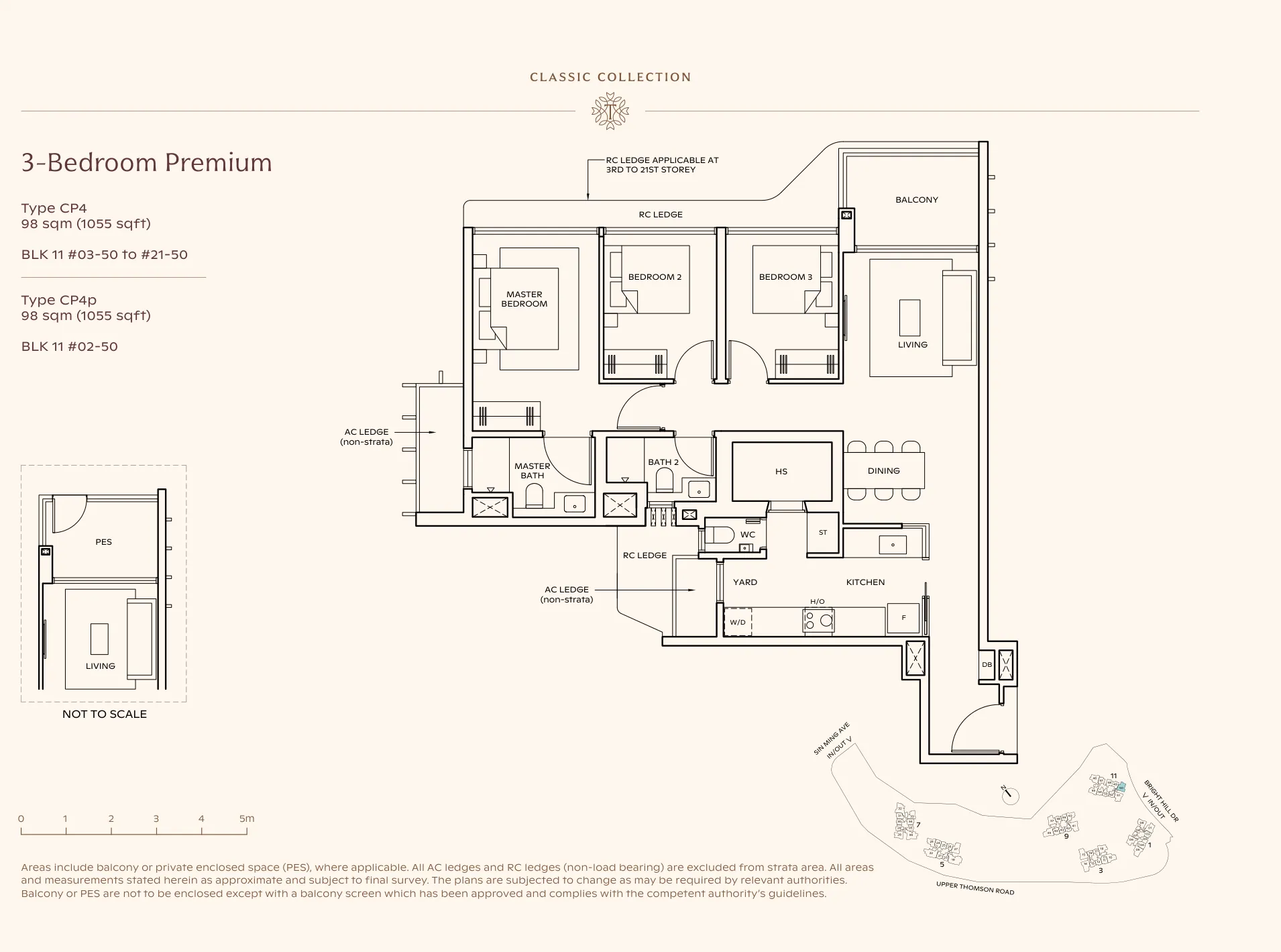 Thomson Reserve type CP4 floor plan, 3-Bedroom Premium, 98 sqm