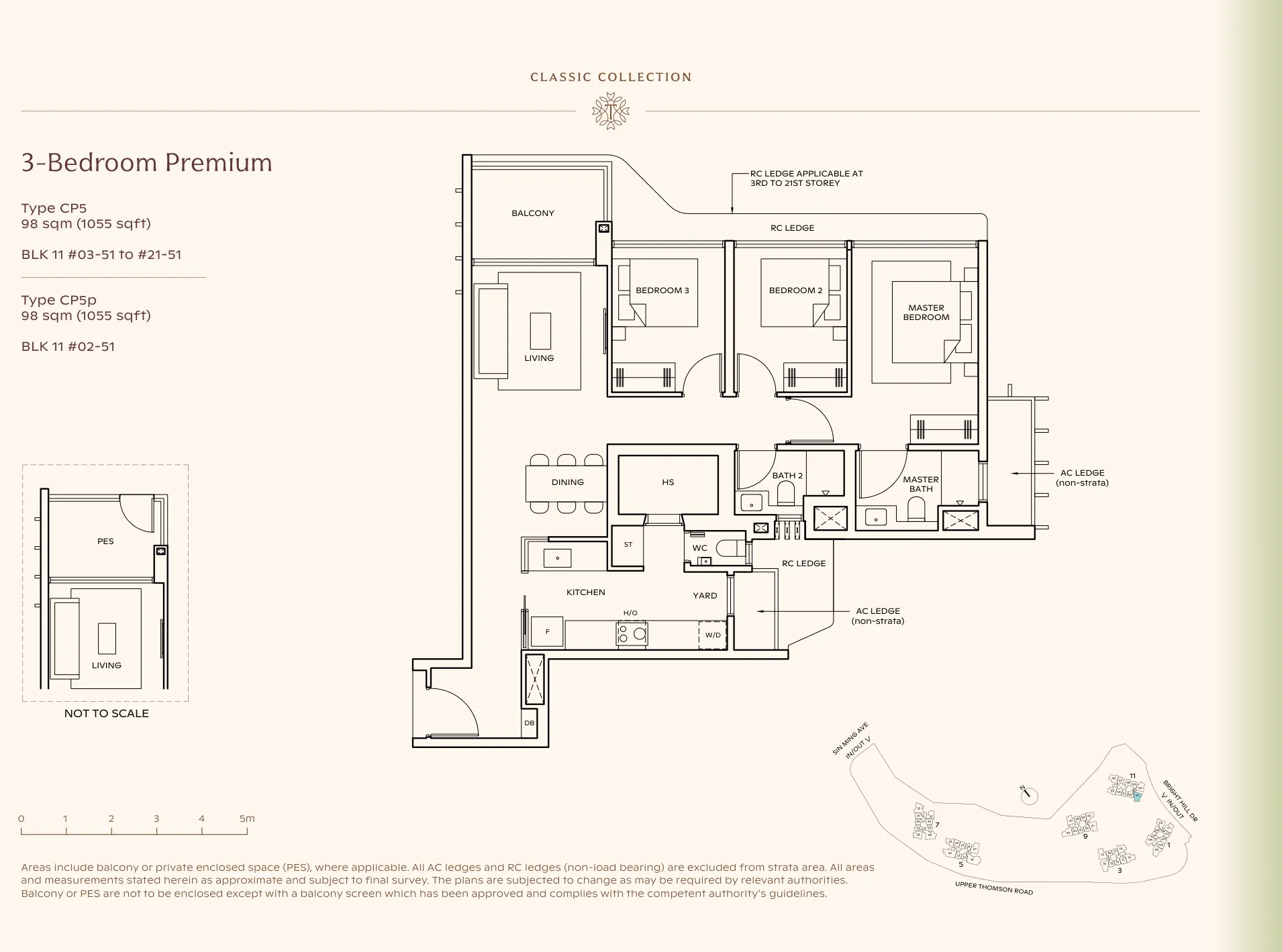 Thomson Reserve type CP5 floor plan, 3-Bedroom Premium, 98 sqm