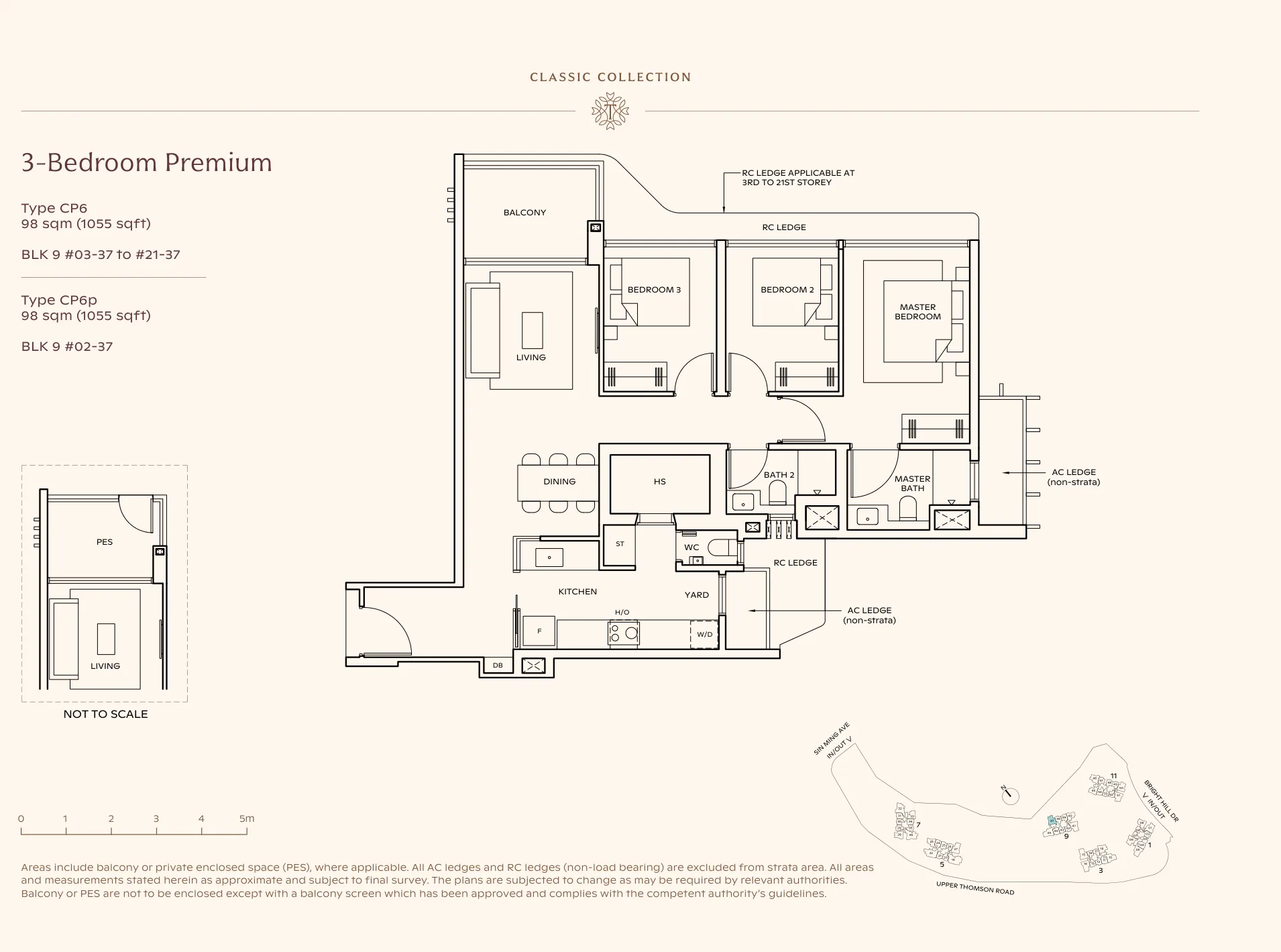 Thomson Reserve type CP6 floor plan, 3-Bedroom Premium, 98 sqm