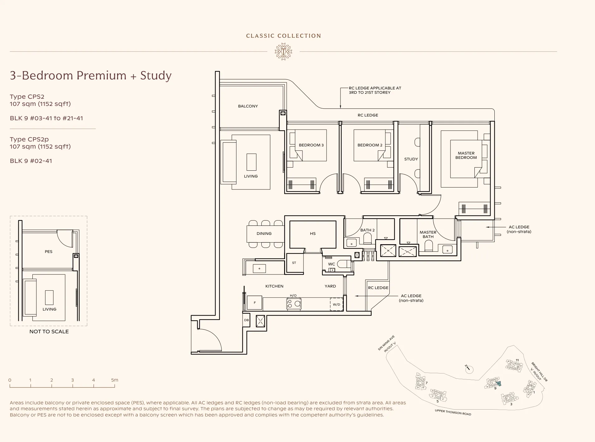 Thomson Reserve type CPS2 floor plan, 3-Bedroom Premium + Study, 107 sqm