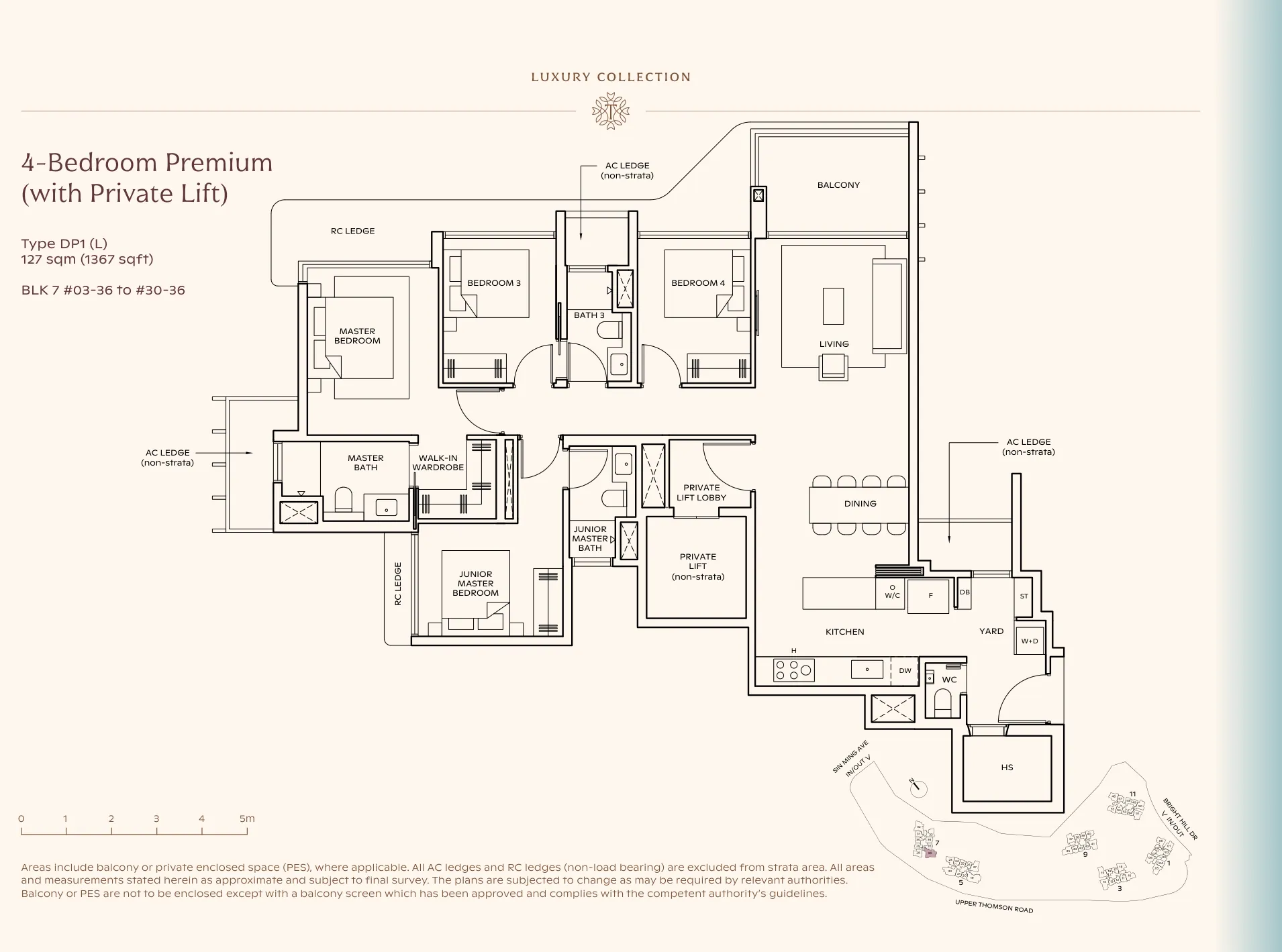 Thomson Reserve type DP1 (L) floor plan, 4-Bedroom Premium (Private Lift), 127 sqm