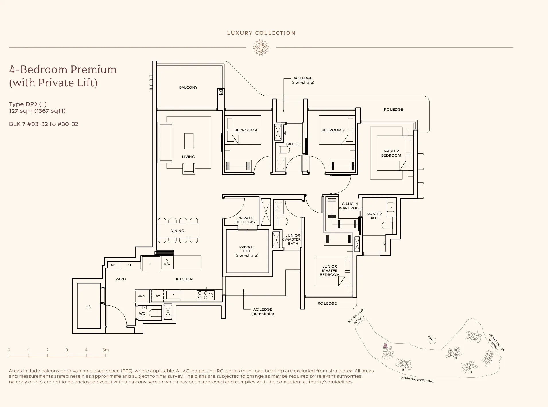 Thomson Reserve type DP2 (L) floor plan, 4-Bedroom Premium (Private Lift), 127 sqm