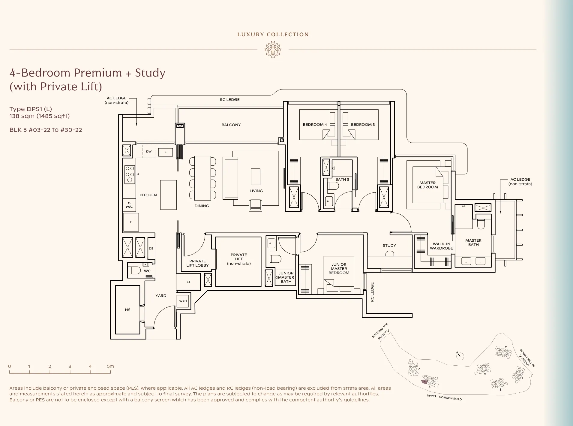 Thomson Reserve type DPS1 (L) floor plan, 4-Bedroom Premium + Study (Private Lift), 138 sqm