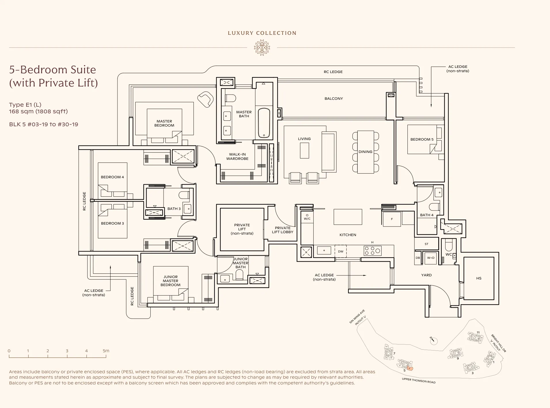 Thomson Reserve type E1 (L) floor plan, 5-Bedroom Suite (Private Lift), 168 sqm