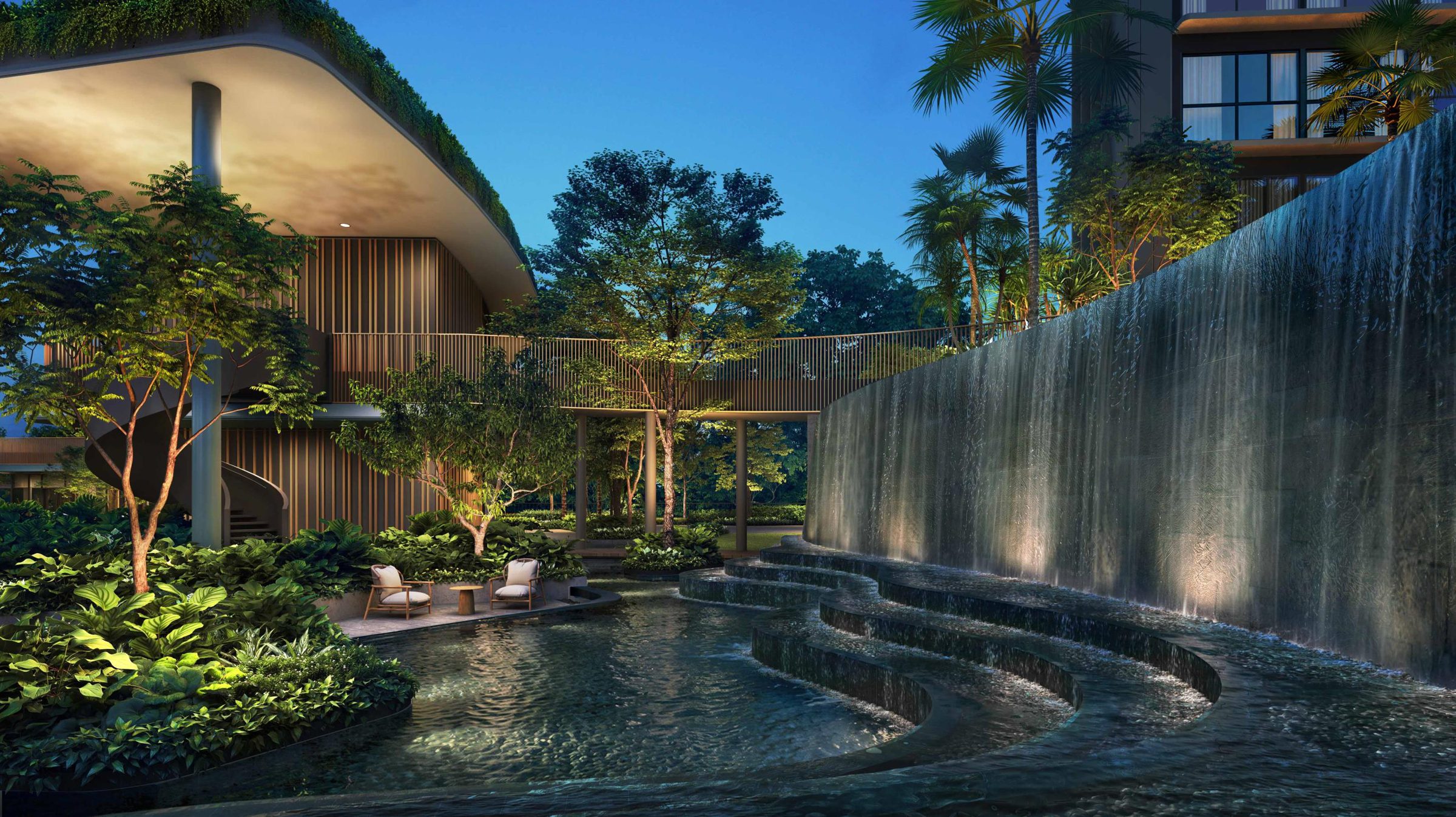 Cascade Terrace and waterfall — artist's impression